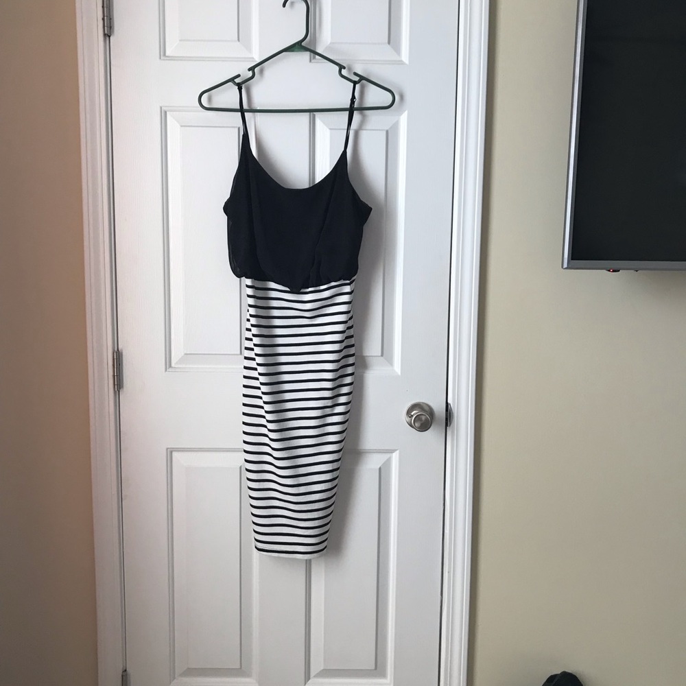 Black and white striped Venus bodycon dress